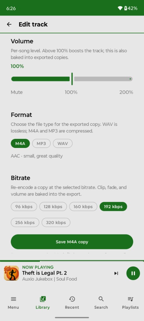Export format and bitrate