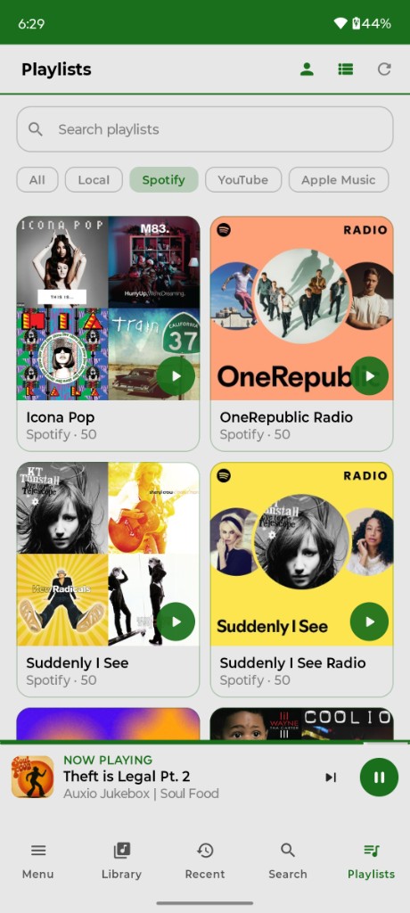 Pulse playlists from Spotify and other sources
