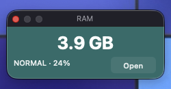 RAM Cleanup mini widget showing 3.9 GB used and NORMAL status